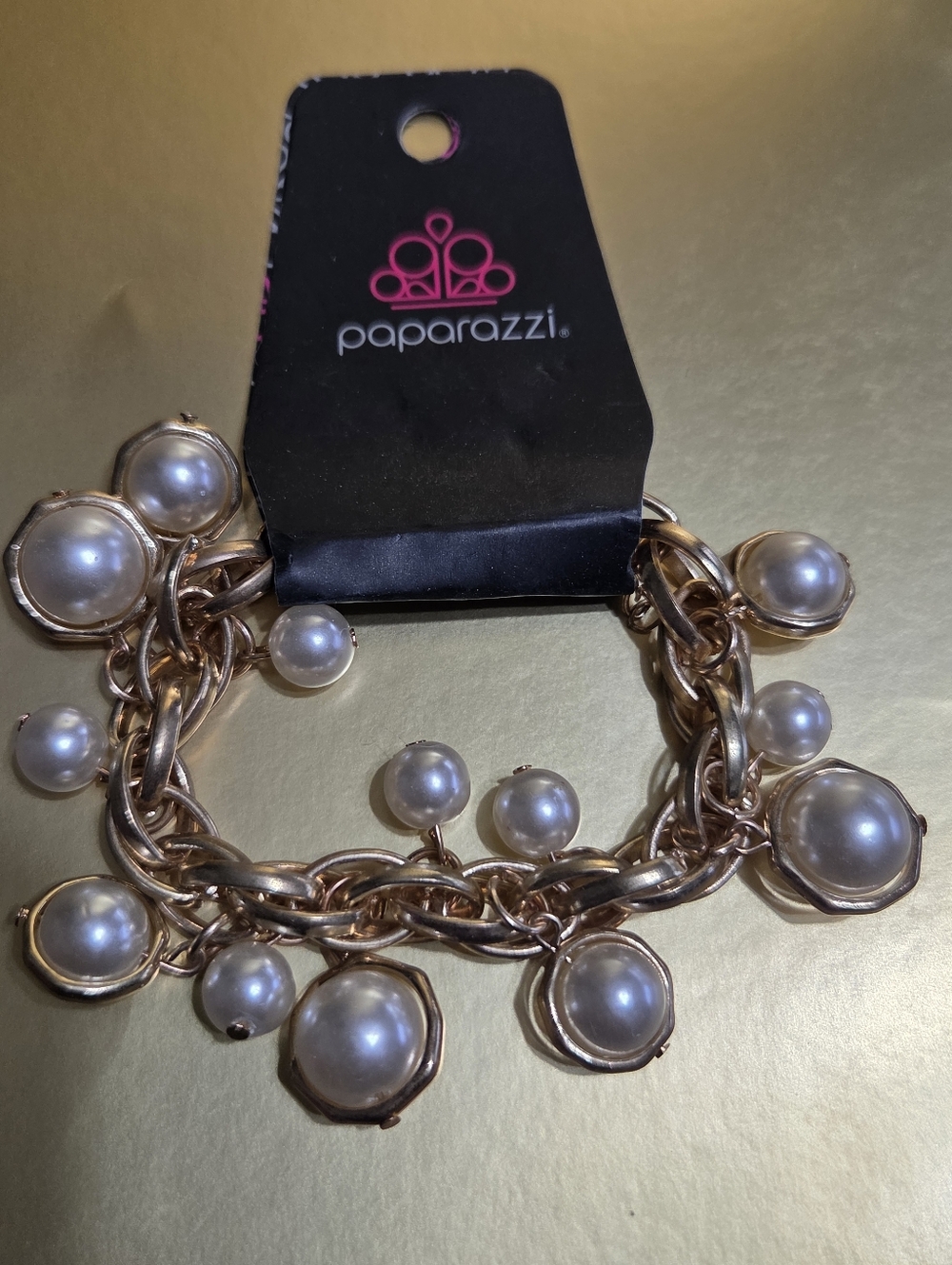 paparazzi Gold-Tone Pearl Charm Bracelet - Ivory Pearls